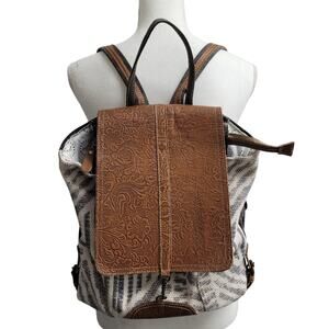 Myra tooled leather flap backpack bag rucksack western bohemian